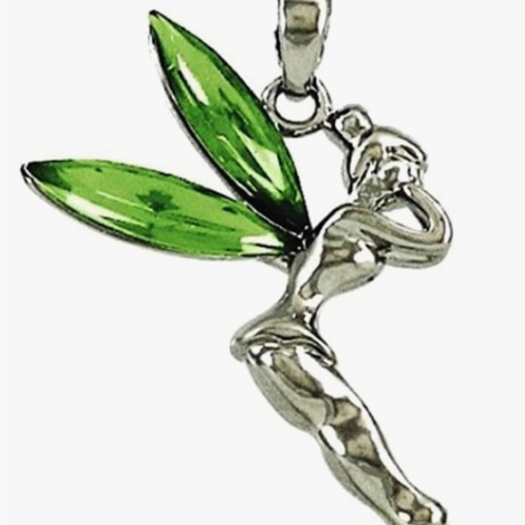 Tinkerbell necklace — charm with green crystal wings on silver tone ball chain - Picture 2 of 10